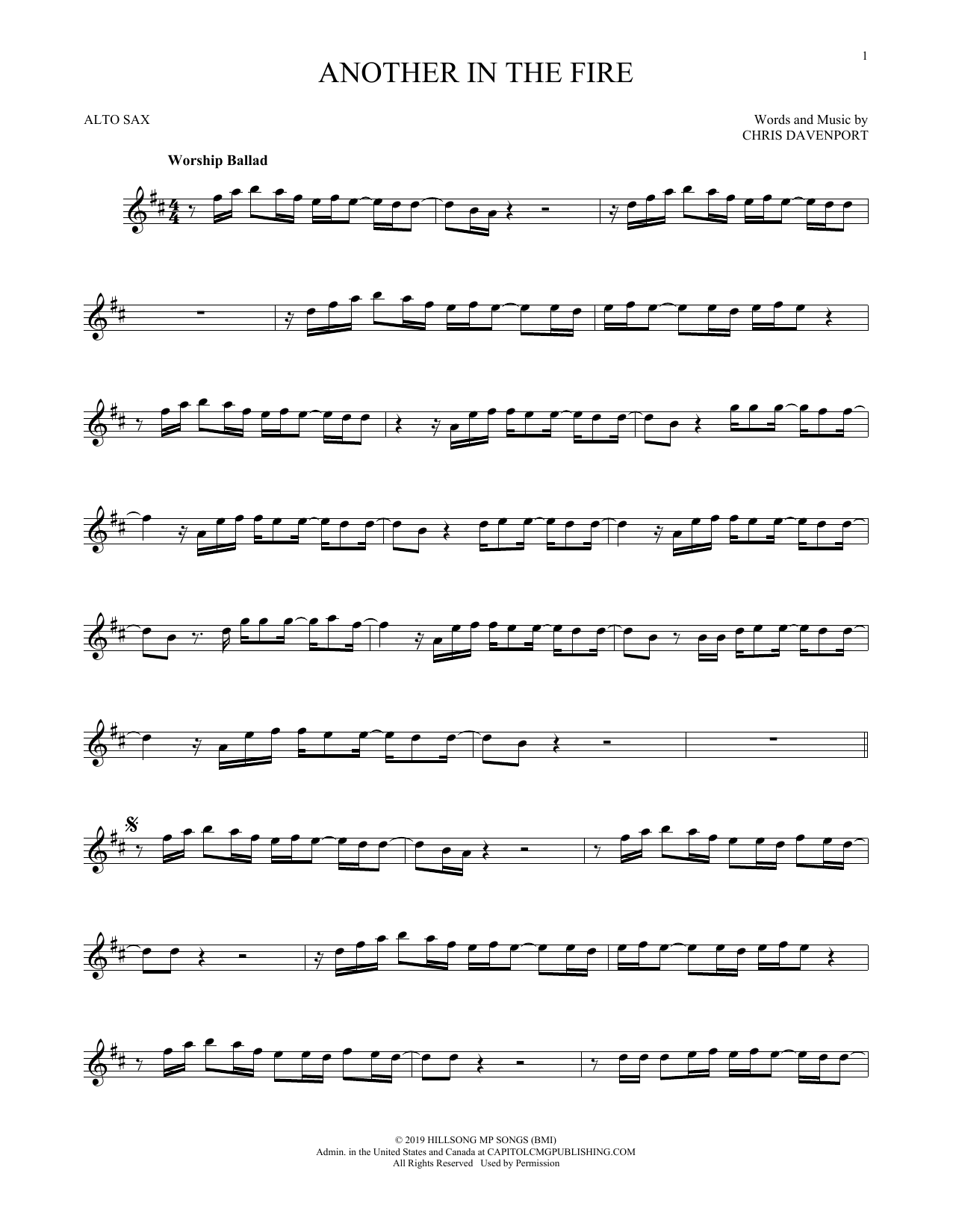 Hillsong United Another In The Fire Sheet Music Notes & Chords for Clarinet Solo - Download or Print PDF