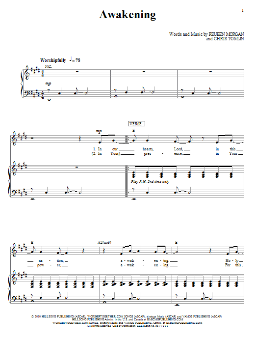 Hillsong United Awakening Sheet Music Notes & Chords for Piano, Vocal & Guitar (Right-Hand Melody) - Download or Print PDF Hillsong United Awakening Sheet Music Notes & Chords for Piano, Vocal & Guitar (Right-Hand Melody) - Download or Print PDF