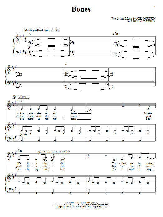 Hillsong United Bones Sheet Music Notes & Chords for Piano, Vocal & Guitar (Right-Hand Melody) - Download or Print PDF Hillsong United Bones Sheet Music Notes & Chords for Piano, Vocal & Guitar (Right-Hand Melody) - Download or Print PDF