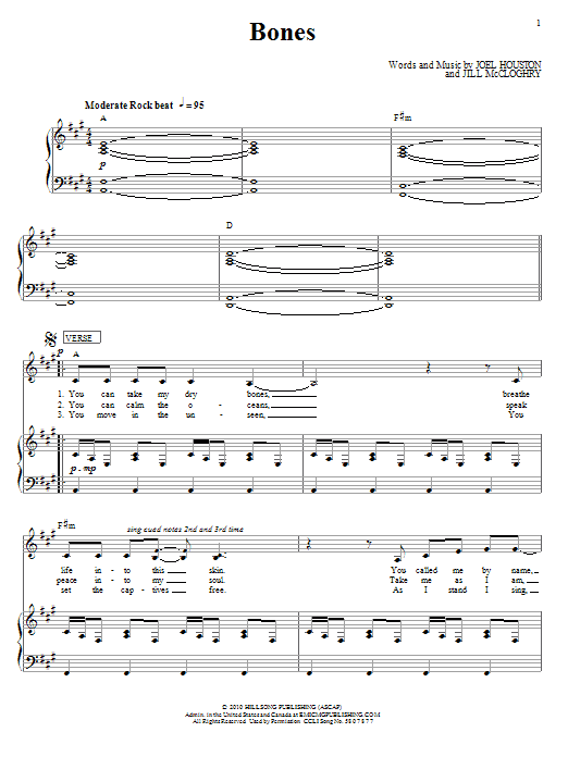 Hillsong United Bones Sheet Music Notes & Chords for Piano, Vocal & Guitar (Right-Hand Melody) - Download or Print PDF