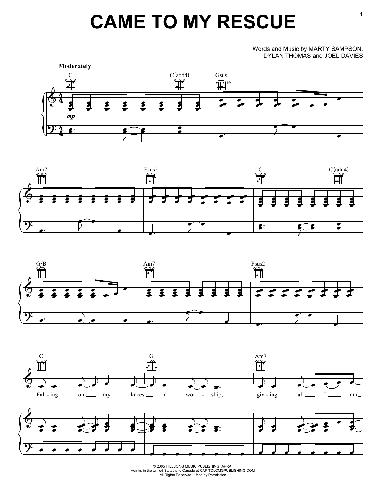 Marty Sampson Came To My Rescue Sheet Music Notes & Chords for Easy Guitar Tab - Download or Print PDF