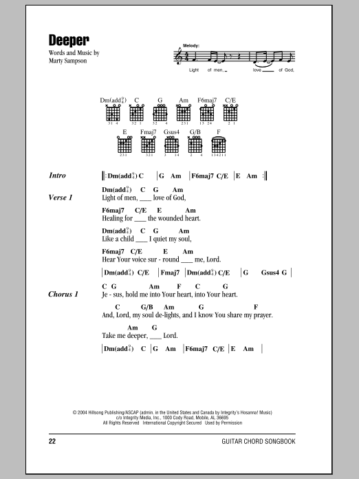 Hillsong United Deeper Sheet Music Notes & Chords for Lyrics & Chords - Download or Print PDF