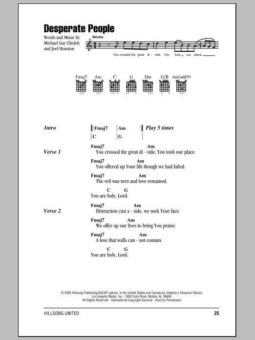 Hillsong United Desperate People Sheet Music Notes & Chords for Lyrics & Chords - Download or Print PDF Hillsong United Desperate People Sheet Music Notes & Chords for Lyrics & Chords - Download or Print PDF