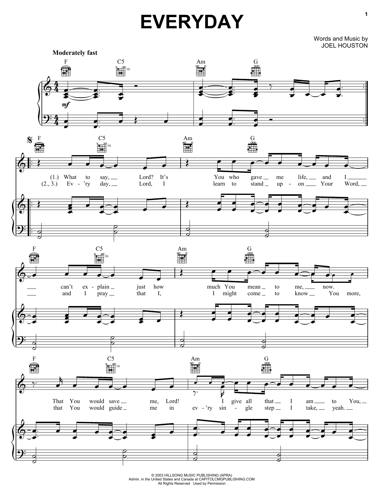 Phillips, Craig & Dean Everyday Sheet Music Notes & Chords for Piano, Vocal & Guitar (Right-Hand Melody) - Download or Print PDF