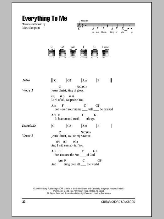 Hillsong United Everything To Me Sheet Music Notes & Chords for Lyrics & Chords - Download or Print PDF