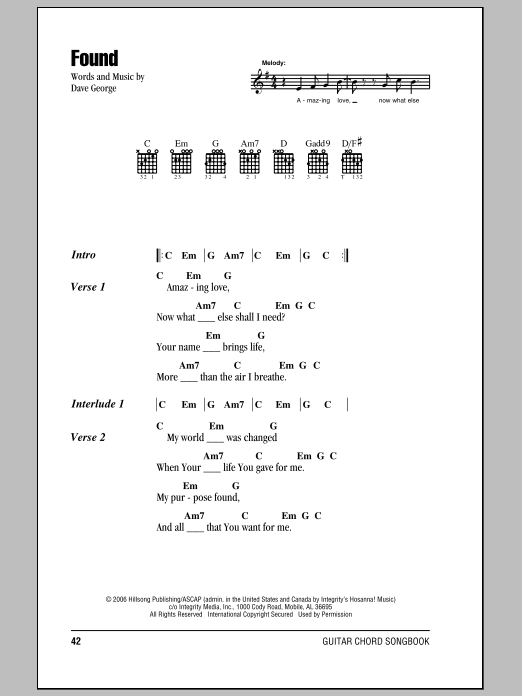 Hillsong United Found Sheet Music Notes & Chords for Lyrics & Chords - Download or Print PDF