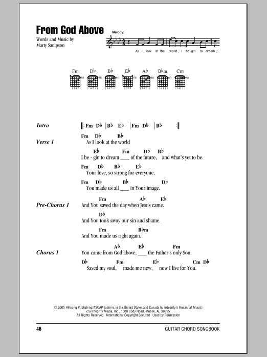 Hillsong United From God Above Sheet Music Notes & Chords for Lyrics & Chords - Download or Print PDF