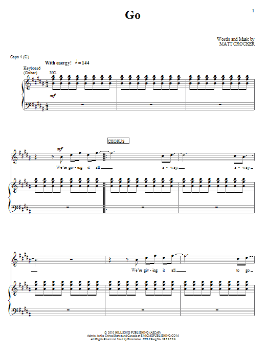 Hillsong United Go Sheet Music Notes & Chords for Piano, Vocal & Guitar (Right-Hand Melody) - Download or Print PDF Hillsong United Go Sheet Music Notes & Chords for Piano, Vocal & Guitar (Right-Hand Melody) - Download or Print PDF