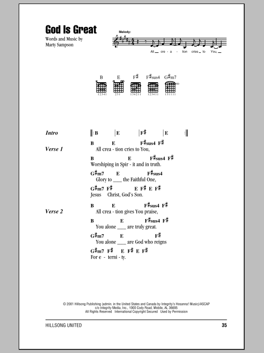 Hillsong United God Is Great Sheet Music Notes & Chords for Lyrics & Chords - Download or Print PDF Hillsong United God Is Great Sheet Music Notes & Chords for Lyrics & Chords - Download or Print PDF