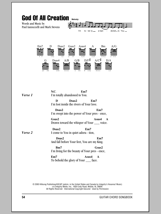 Hillsong United God Of All Creation Sheet Music Notes & Chords for Lyrics & Chords - Download or Print PDF