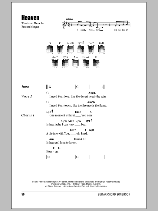 Hillsong United Heaven Sheet Music Notes & Chords for Lyrics & Chords - Download or Print PDF