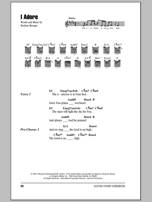 Hillsong United I Adore Sheet Music Notes & Chords for Lyrics & Chords - Download or Print PDF