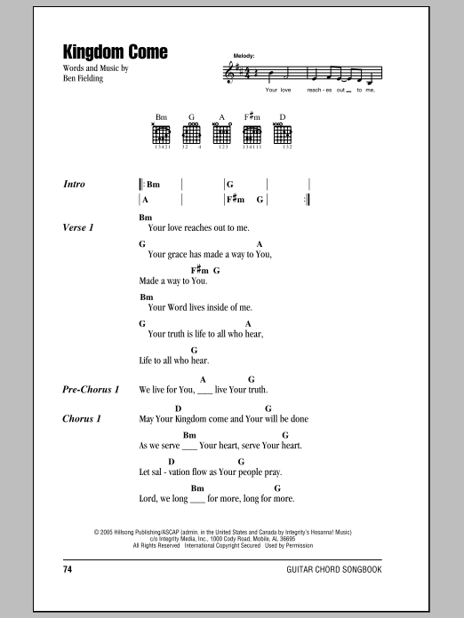 Hillsong United Kingdom Come Sheet Music Notes & Chords for Lyrics & Chords - Download or Print PDF