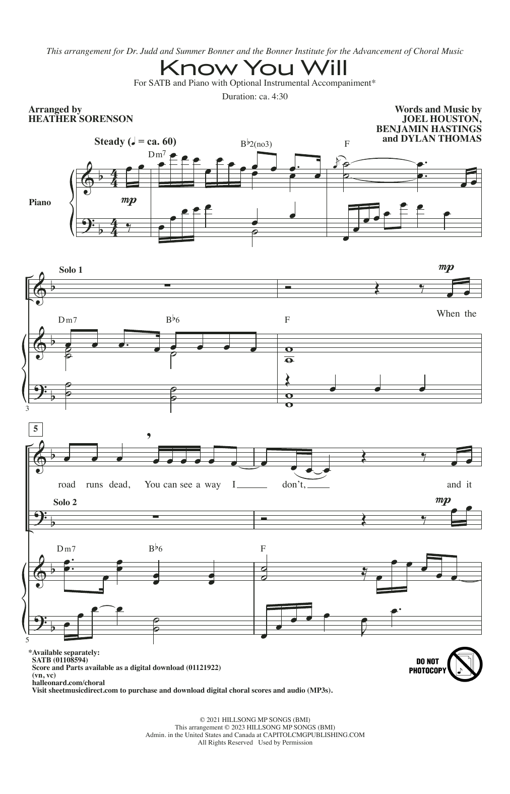 Hillsong United Know You Will (arr. Heather Sorenson) Sheet Music Notes & Chords for SATB Choir - Download or Print PDF