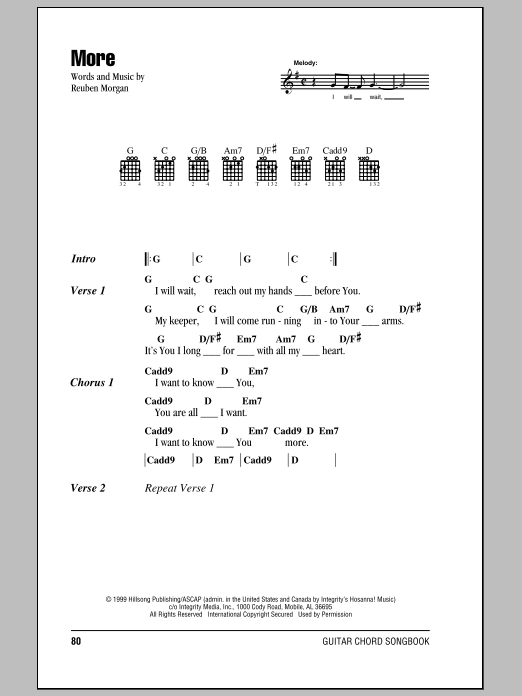 Hillsong United More Sheet Music Notes & Chords for Lyrics & Chords - Download or Print PDF