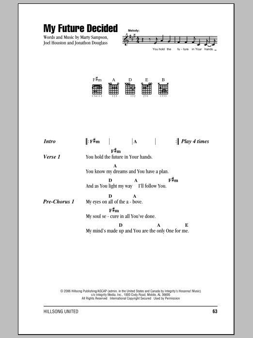 Hillsong United My Future Decided Sheet Music Notes & Chords for Lyrics & Chords - Download or Print PDF