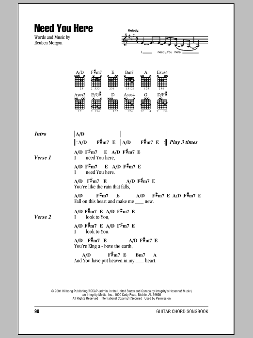 Hillsong United Need You Here Sheet Music Notes & Chords for Lyrics & Chords - Download or Print PDF