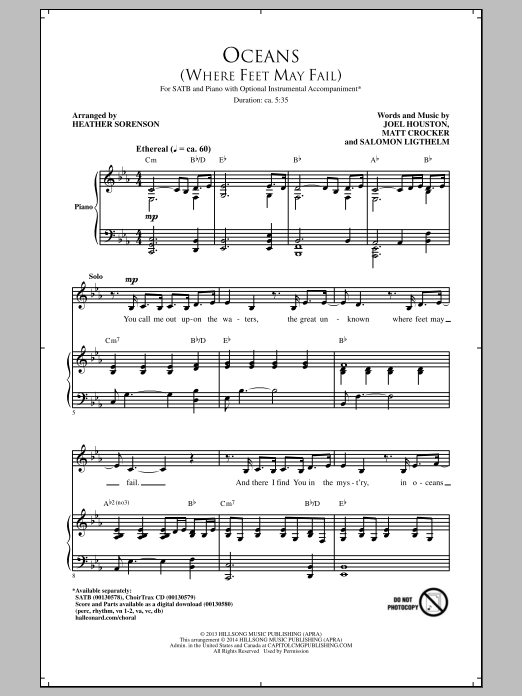 Hillsong United Oceans (Where Feet May Fail) (arr. Heather Sorenson) Sheet Music Notes & Chords for SATB - Download or Print PDF