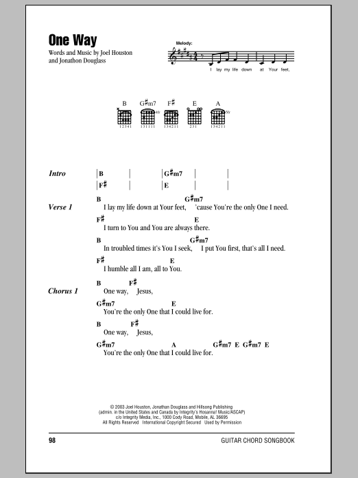 Hillsong United One Way Sheet Music Notes & Chords for Lyrics & Chords - Download or Print PDF