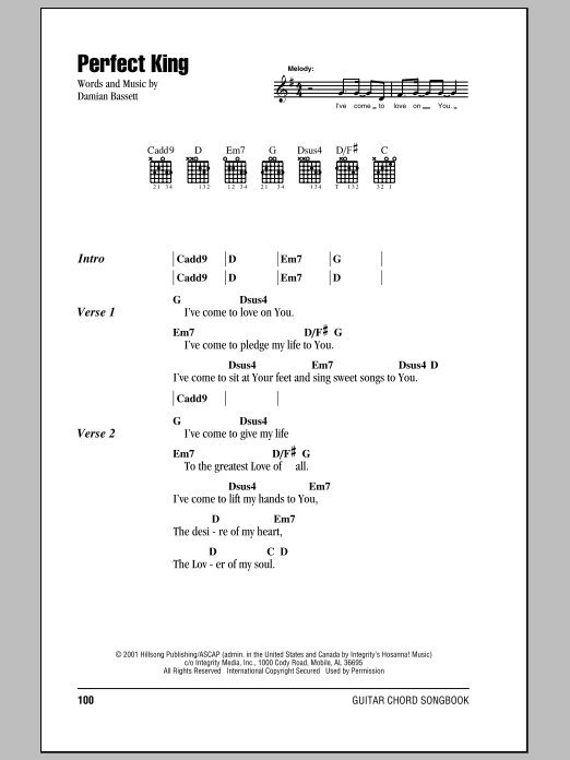 Hillsong United Perfect King Sheet Music Notes & Chords for Lyrics & Chords - Download or Print PDF
