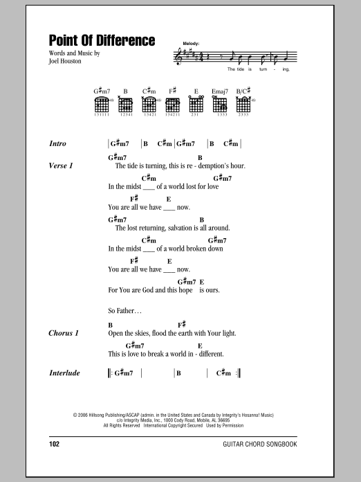 Hillsong United Point Of Difference Sheet Music Notes & Chords for Lyrics & Chords - Download or Print PDF