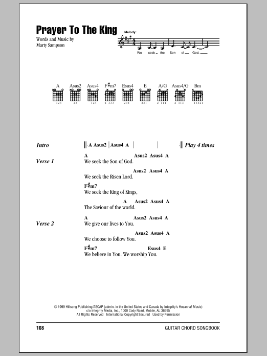 Hillsong United Prayer To The King Sheet Music Notes & Chords for Lyrics & Chords - Download or Print PDF