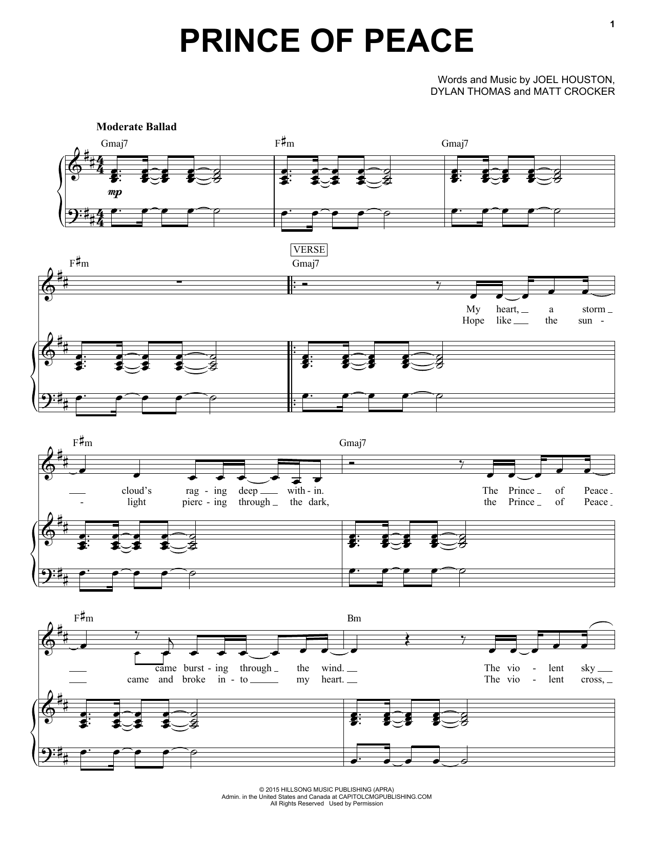 Hillsong United Prince Of Peace Sheet Music Notes & Chords for Piano & Vocal - Download or Print PDF