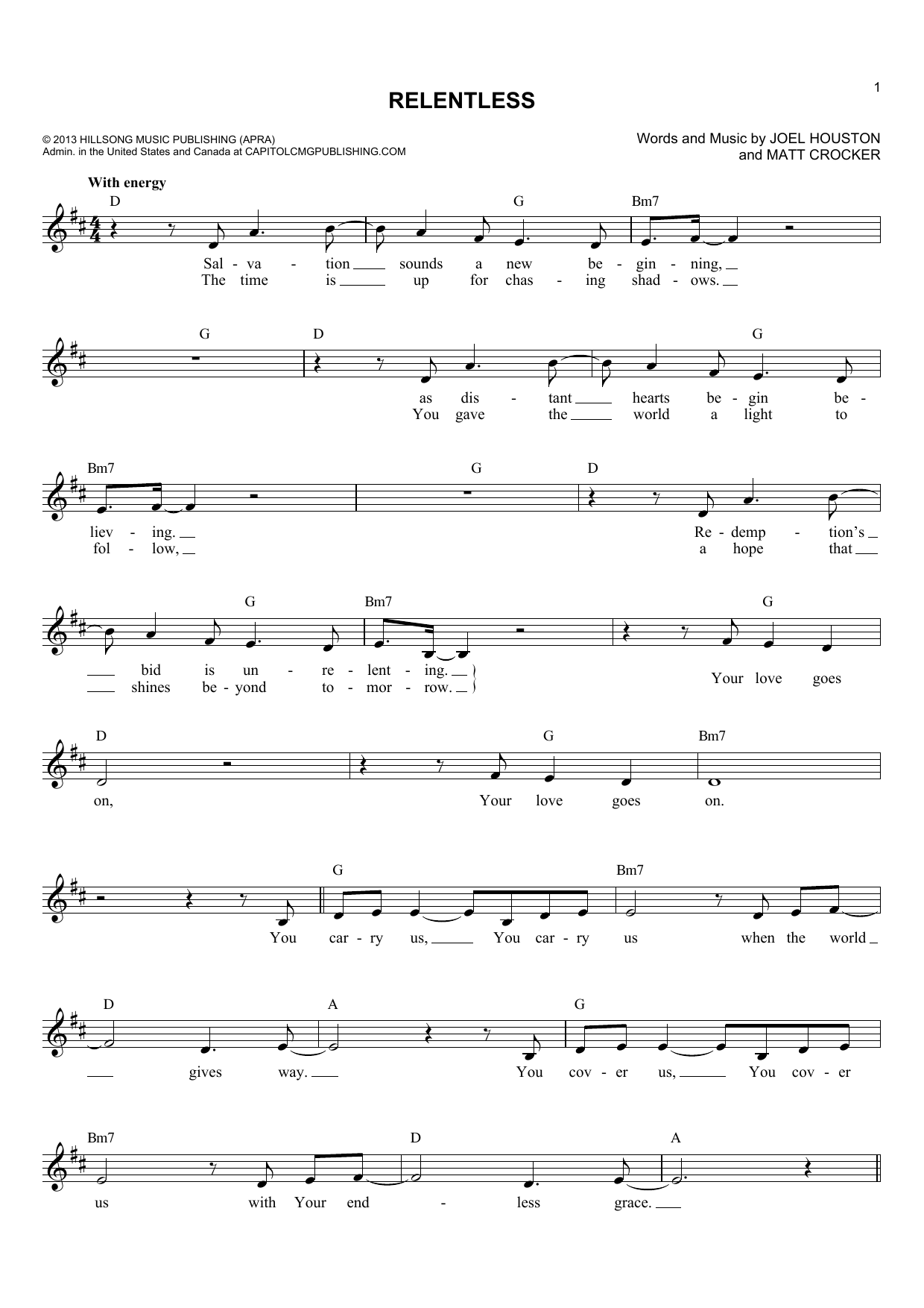 Matt Crocker Relentless Sheet Music Notes & Chords for Lead Sheet / Fake Book - Download or Print PDF