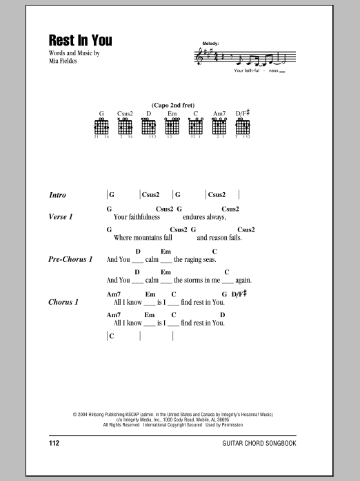 Hillsong United Rest In You Sheet Music Notes & Chords for Lyrics & Chords - Download or Print PDF