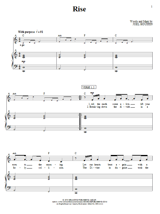 Hillsong United Rise Sheet Music Notes & Chords for Piano, Vocal & Guitar (Right-Hand Melody) - Download or Print PDF