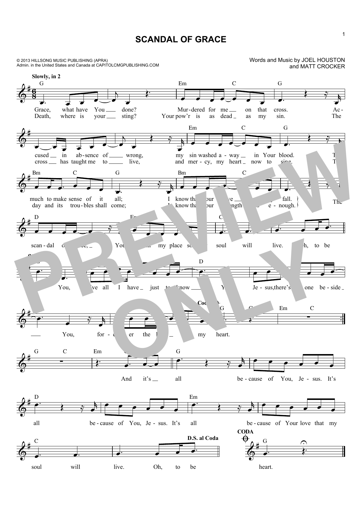Matt Crocker Scandal Of Grace Sheet Music Notes & Chords for Melody Line, Lyrics & Chords - Download or Print PDF