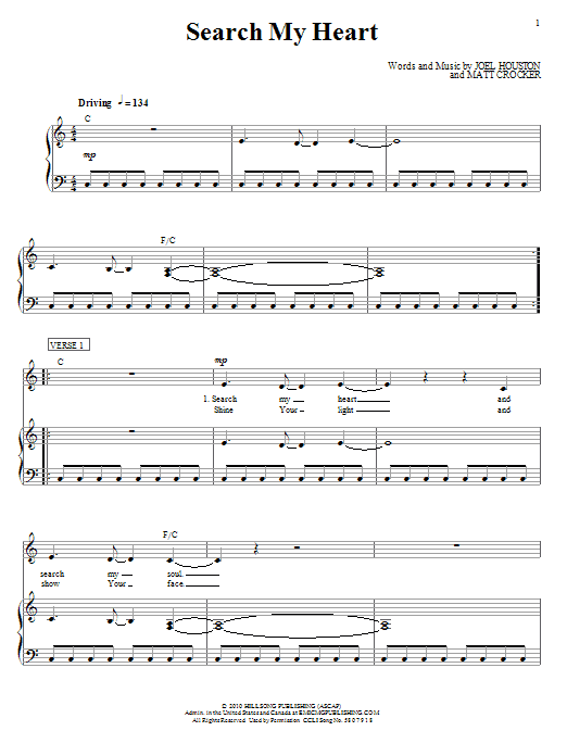 Hillsong United Search My Heart Sheet Music Notes & Chords for Piano, Vocal & Guitar (Right-Hand Melody) - Download or Print PDF
