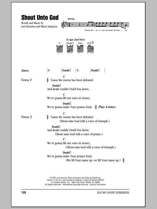 Hillsong United Shout Unto God Sheet Music Notes & Chords for Easy Guitar Tab - Download or Print PDF