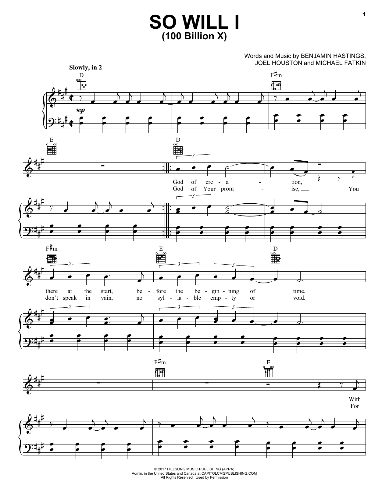 Hillsong United So Will I (100 Billion X) Sheet Music Notes & Chords for Piano, Vocal & Guitar (Right-Hand Melody) - Download or Print PDF