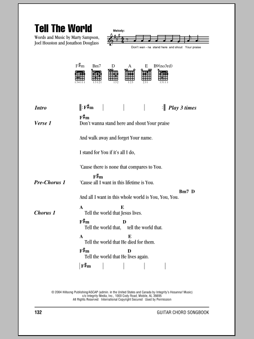 Hillsong United Tell The World Sheet Music Notes & Chords for Easy Guitar Tab - Download or Print PDF