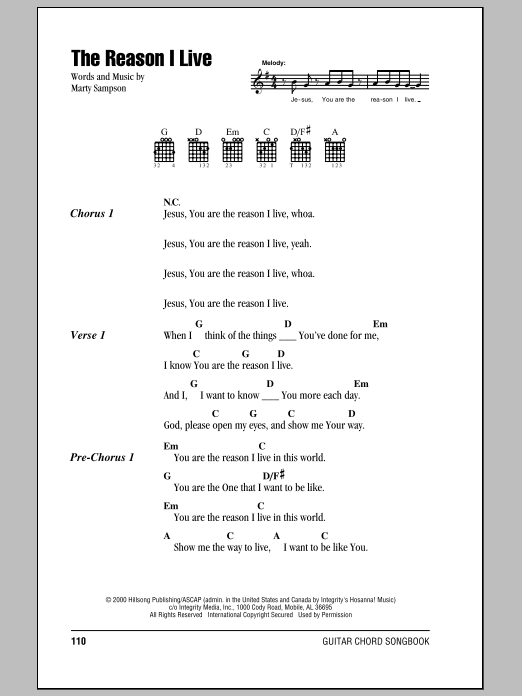 Hillsong United The Reason I Live Sheet Music Notes & Chords for Lyrics & Chords - Download or Print PDF