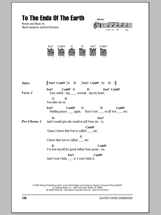 Hillsong United To The Ends Of The Earth Sheet Music Notes & Chords for Lyrics & Chords - Download or Print PDF