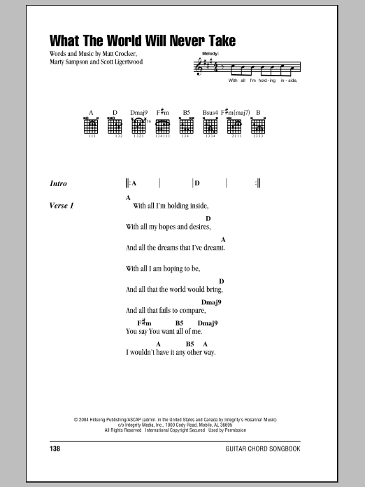 Hillsong United What The World Will Never Take Sheet Music Notes & Chords for Lyrics & Chords - Download or Print PDF