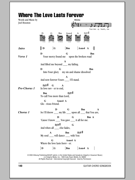 Hillsong United Where The Love Lasts Forever Sheet Music Notes & Chords for Lyrics & Chords - Download or Print PDF Hillsong United Where The Love Lasts Forever Sheet Music Notes & Chords for Lyrics & Chords - Download or Print PDF