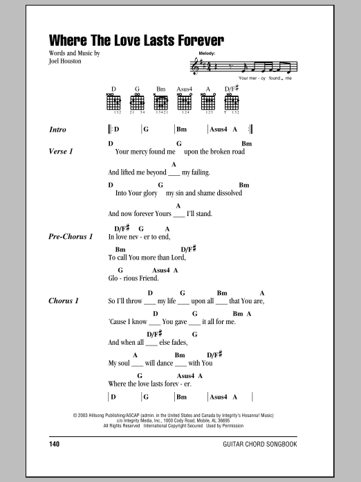 Hillsong United Where The Love Lasts Forever Sheet Music Notes & Chords for Lyrics & Chords - Download or Print PDF