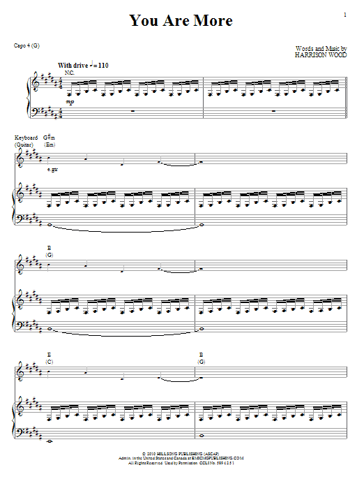 Hillsong United You Are More Sheet Music Notes & Chords for Piano, Vocal & Guitar (Right-Hand Melody) - Download or Print PDF