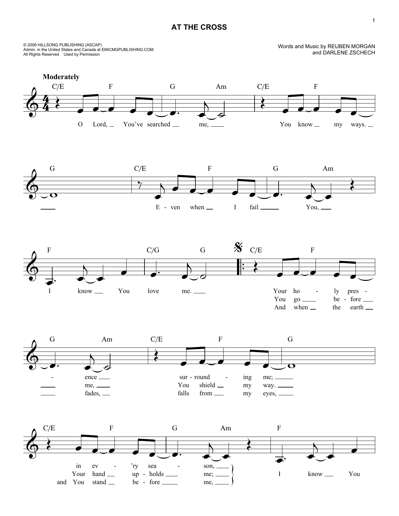 Reuben Morgan At The Cross Sheet Music Notes & Chords for Melody Line, Lyrics & Chords - Download or Print PDF