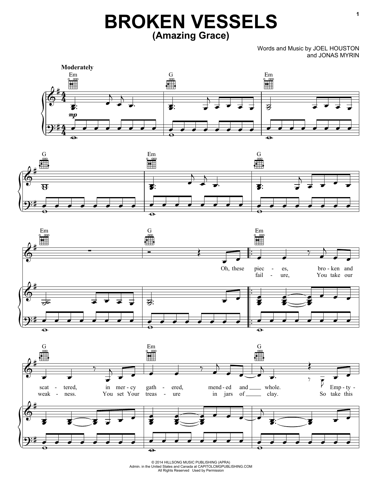 Hillsong Worship Broken Vessels (Amazing Grace) Sheet Music Notes & Chords for Easy Guitar - Download or Print PDF