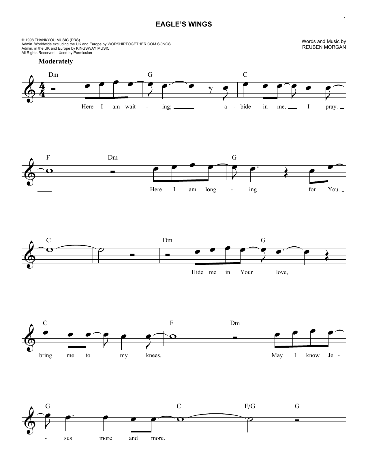 Reuben Morgan Eagle's Wings Sheet Music Notes & Chords for Melody Line, Lyrics & Chords - Download or Print PDF