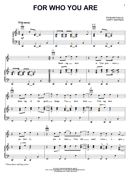 Marty Sampson For Who You Are Sheet Music Notes & Chords for Piano, Vocal & Guitar (Right-Hand Melody) - Download or Print PDF