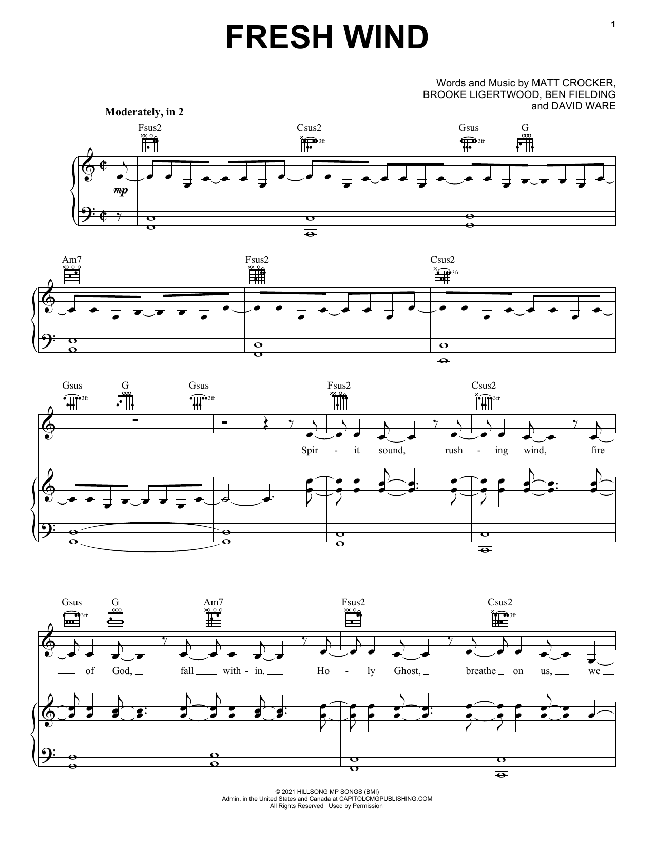 Hillsong Worship Fresh Wind Sheet Music Notes & Chords for Piano, Vocal & Guitar (Right-Hand Melody) - Download or Print PDF