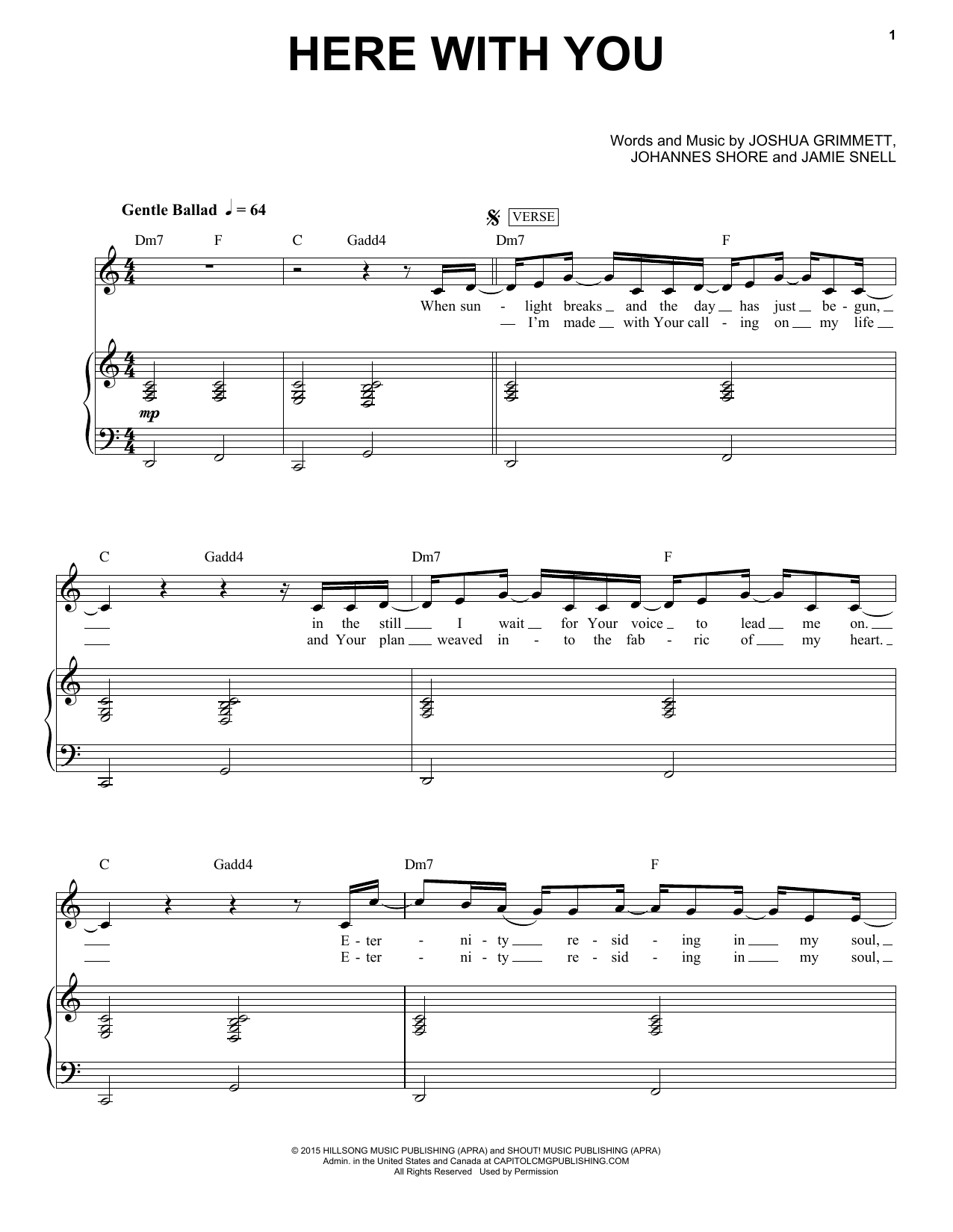 Hillsong Worship Here With You Sheet Music Notes & Chords for Piano & Vocal - Download or Print PDF