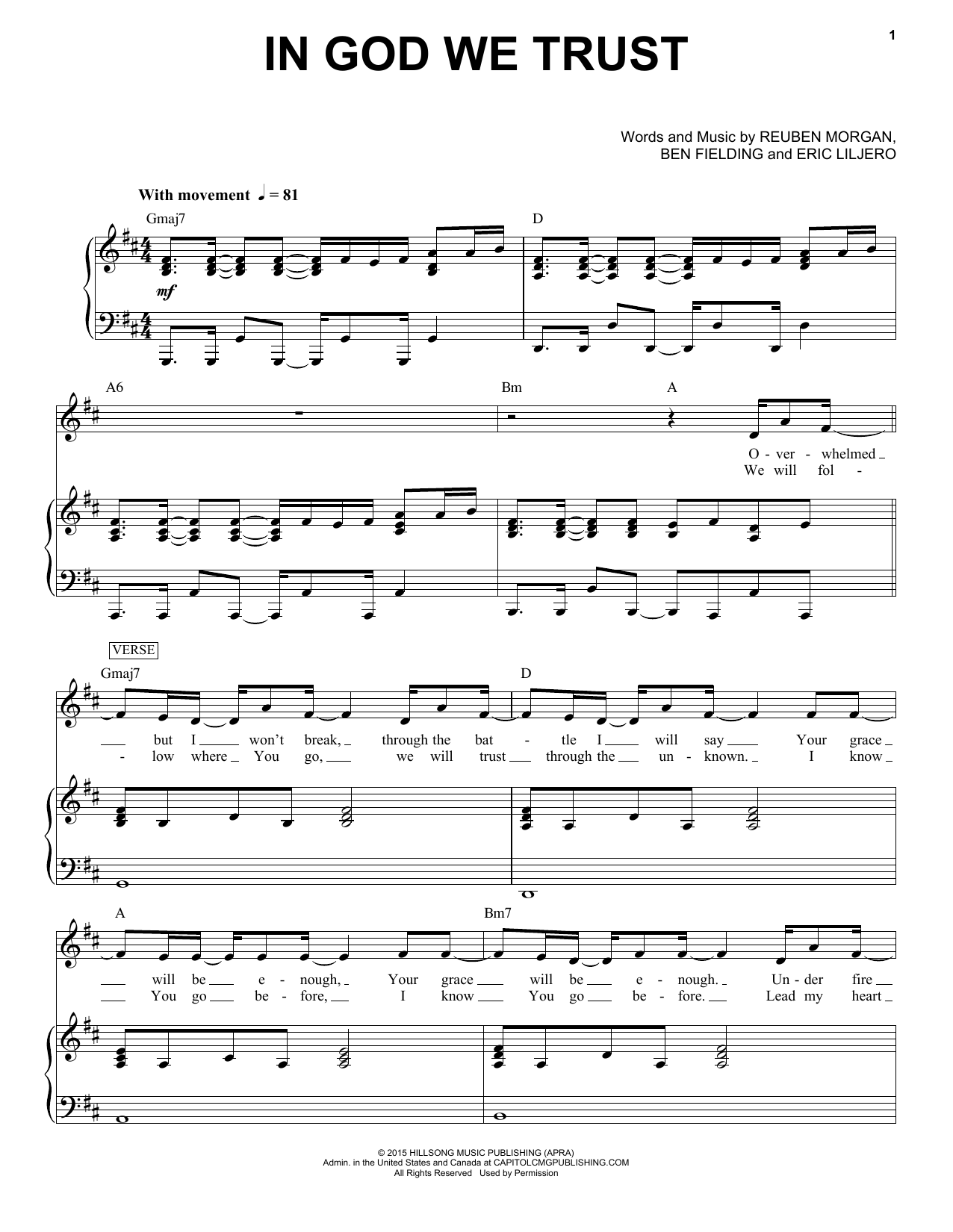 Hillsong Worship In God We Trust Sheet Music Notes & Chords for Piano & Vocal - Download or Print PDF