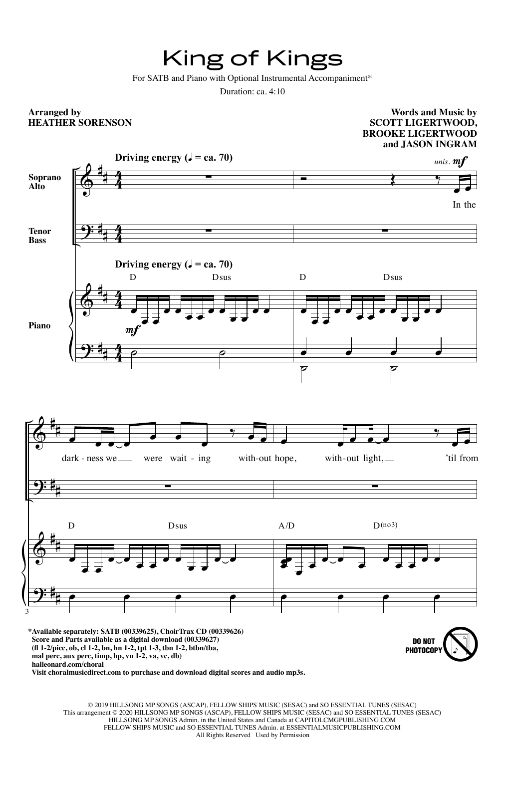 Hillsong Worship King Of Kings (arr. Heather Sorenson) Sheet Music Notes & Chords for SATB Choir - Download or Print PDF