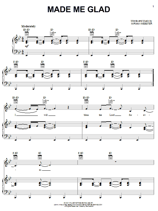 Miriam Webster Made Me Glad Sheet Music Notes & Chords for Easy Guitar Tab - Download or Print PDF